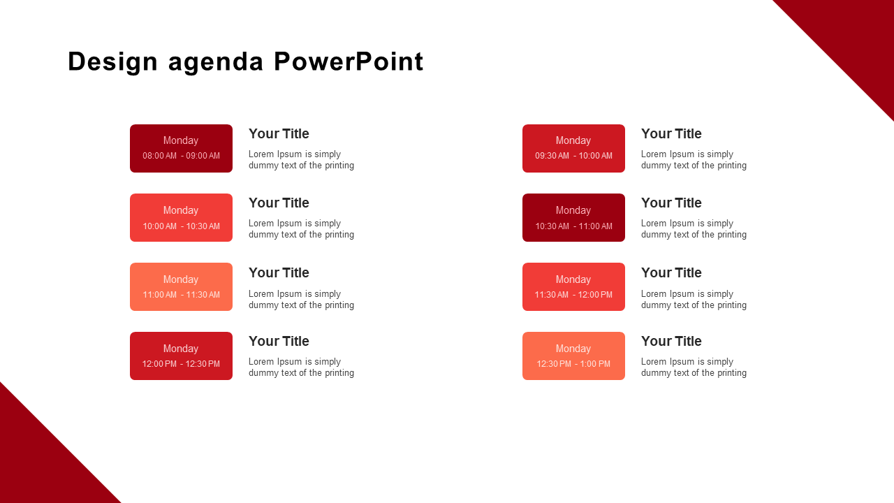Free - Attractive Design Agenda PowerPoint With Red Color Model